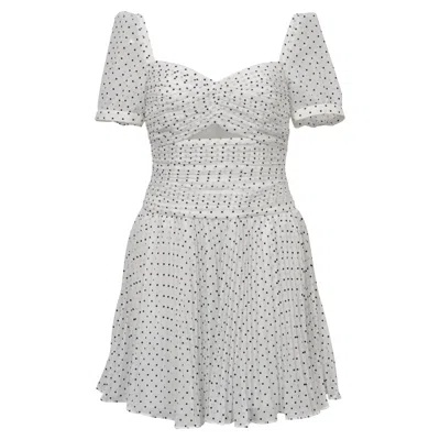 SELF-PORTRAIT POLKA DOT MINI DRESS IN WHITE POLYESTER