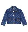 Self-portrait Polka-dot Patch-applique Denim Jacket In Blue