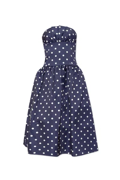 Self-portrait Polka Dot Satin Midi Dress In Navy In Blue