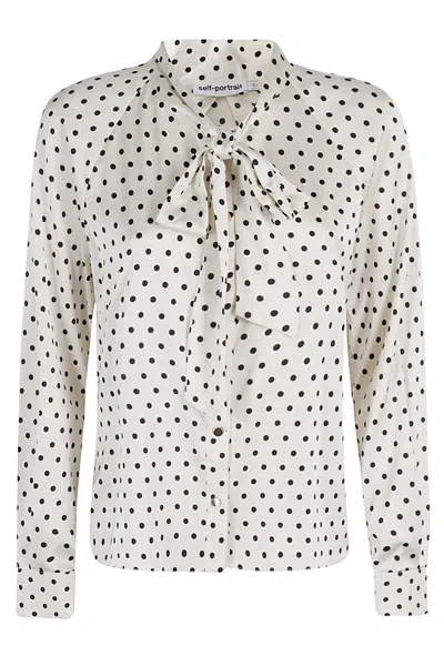 Self-portrait Polka Dot Satin Blouse In Cream