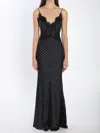 Self-portrait Polka Dot Satin Lace Maxi Dress In Black