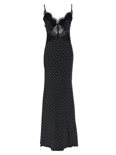 Self-portrait Polka Dot Satin Lace Maxi Dress In Black