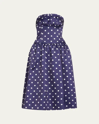 Self-portrait Strapless Pleated Polka-dot Satin Midi Dress In Multicolor