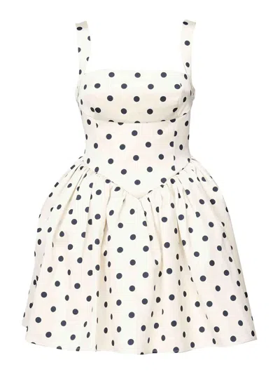Self-portrait Polka Dot Satin Mini Dress In White
