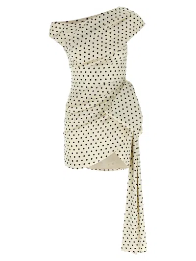 SELF-PORTRAIT POLKA DOT SATIN TIE SIDE MINI DRESS