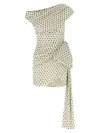 Self-portrait Polka Dot Satin Tie Side Mini Dress In Neutral