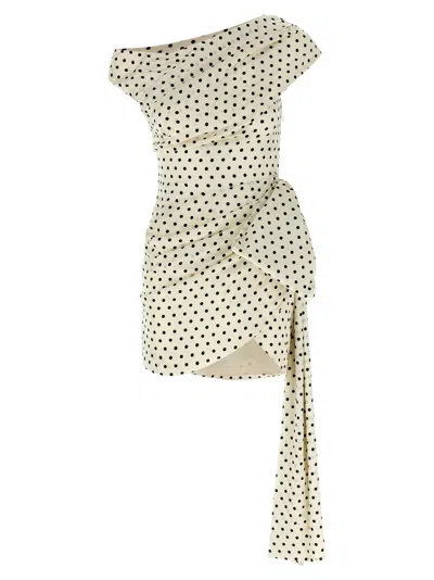 SELF-PORTRAIT POLKA DOT SATIN TIE SIDE MINI DRESSES WHITE/BLACK