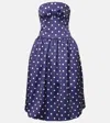 Self-portrait Strapless Pleated Polka-dot Satin Midi Dress In Blau