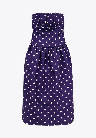 Self-portrait Polka Dot Strapless Satin Midi Dress