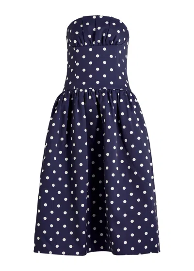 SELF-PORTRAIT SELF-PORTRAIT POLKA DOT STRAPLESS SATIN MIDI DRESS