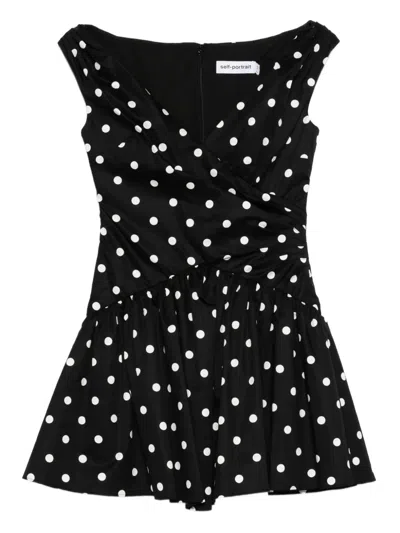 Self-portrait Womens Self Portrait Polka Dot V-neck Cotton-blend Mini Dress In Black