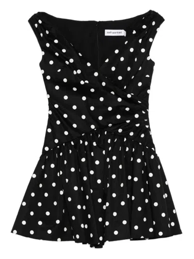 Self-portrait Polka-dot V-neck Mini Dress In Black
