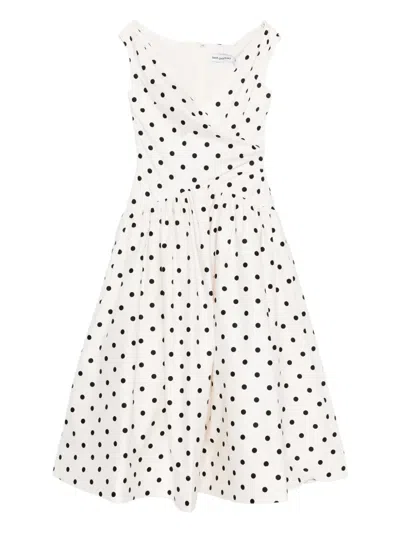 Self-portrait Wrap-effect Gathered Polka-dot Cotton-poplin Midi Dress In White