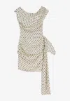 Self-portrait Tie-side Asymmetric Polka-dot Satin-crepe Mini Dress In Gray