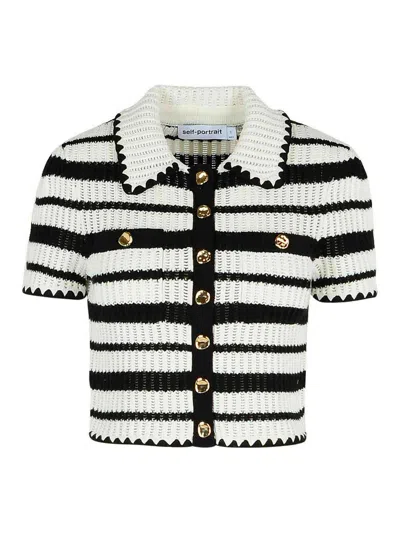 Self-portrait Cream Cotton Blend Polo Shirt
