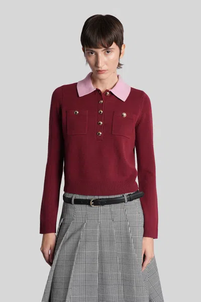 SELF-PORTRAIT POLO IN BORDEAUX WOOL