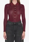 Self-portrait Self Portrait Women Burgundy Viscose Knit Long-sleeved Bodysuit In Burgundy