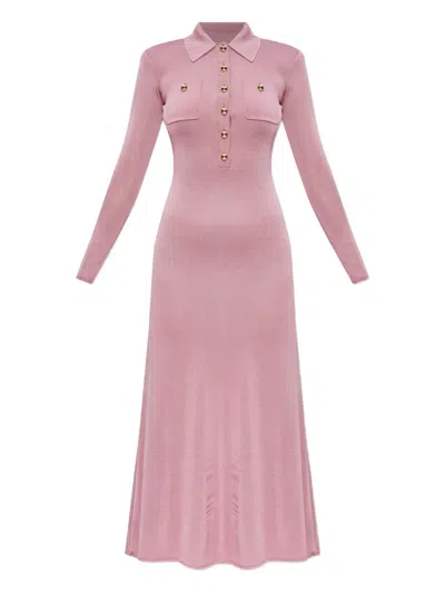 Self-portrait Polo-neck Button-front Dress In Pink