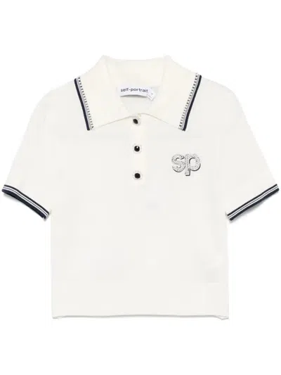 Self-portrait Polo With Sp Application In Beige