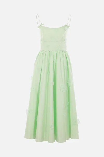 Self-portrait Poplin Midi Dress With Floral Patches In Green