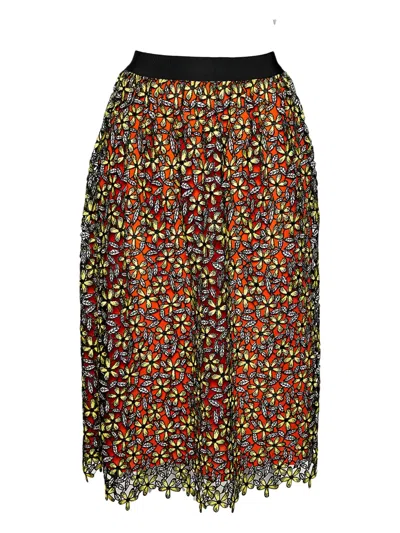 Pre-owned Self-portrait  Floral-embroidered Midi Skirt