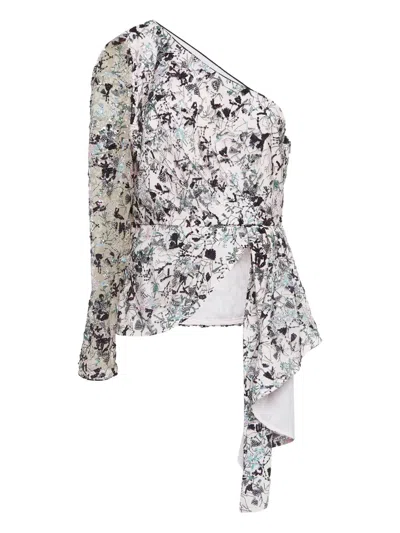 Pre-owned Self-portrait  One-shoulder Floral-print Top