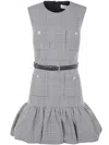 Self-portrait Fitted Bodice Black Dress With Flared Skirt And Scalloped Hemline In Gray