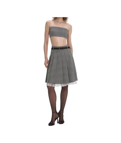 Self-portrait Prince Of Wales Check Pleated Midi Skirt In Gray