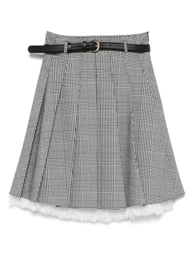 Self-portrait Prince Of Wales Check Pleated Midi Skirt In Gray