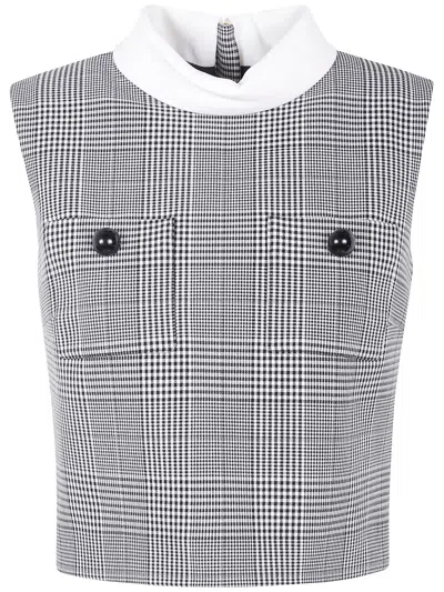 Self-portrait Prince Of Wales Check Top In Gray