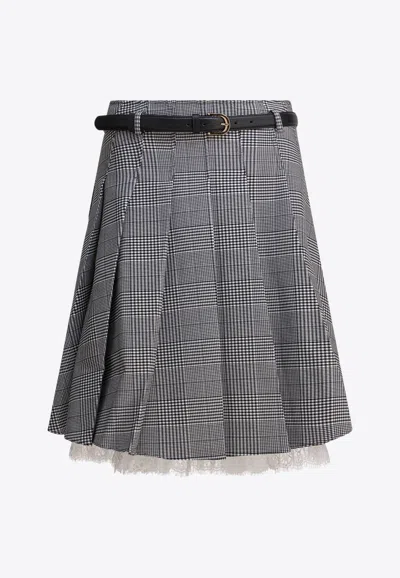 Self-portrait Prince Of Wales Pleated Midi Skirt In Gray
