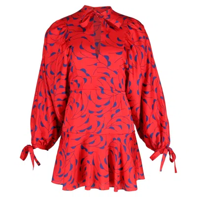 Self-portrait Printed Mini Dress In Red Polyester