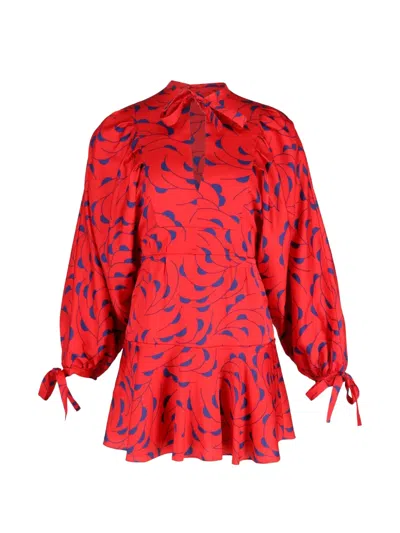 Pre-owned Self-portrait Printed Mini Dress In Red