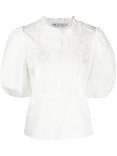 Self-portrait Puff-sleeve Poplin Top In White