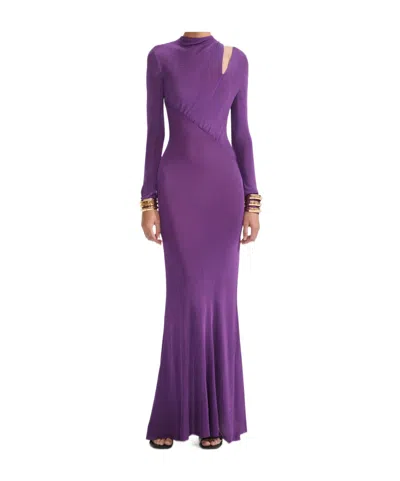 Self-portrait Purple Cut Out Viscose Knit Maxi Dress