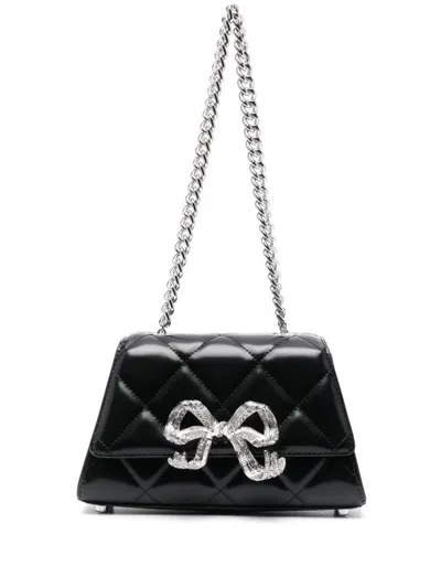 Self-portrait Quilted Shoulder Mini Bow Bag In Black