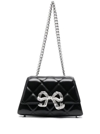 Self-portrait Quilted Shoulder Mini Bow Bag In Black