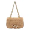 Self-portrait Self Portrait 'raffia Bow Charm' Shoulder Bag In Gold