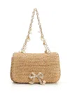 Self-portrait Self Portrait 'raffia Bow Charm' Shoulder Bag In Gold