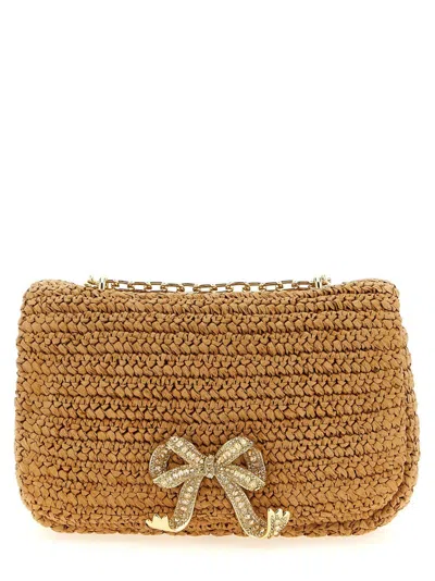 Self-portrait 'raffia Bow Charm' Shoulder Bag In Brown