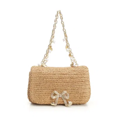 Self-portrait Raffia Bow Charm Shoulder Bag In Brown