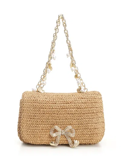 Self-portrait Raffia Bow Charm Shoulder Bag Handbags Brown