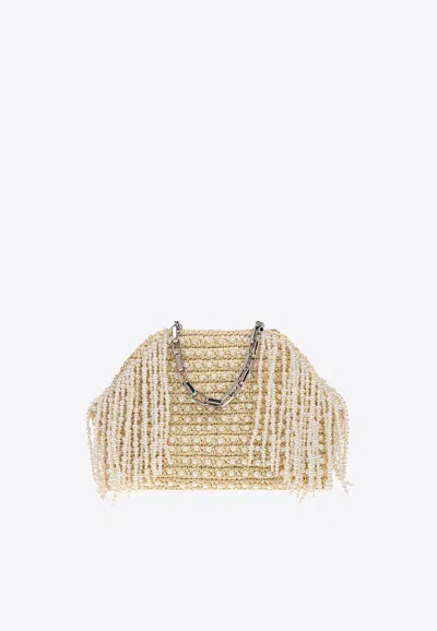 Self-portrait Raffia Peral Fringe Clutch