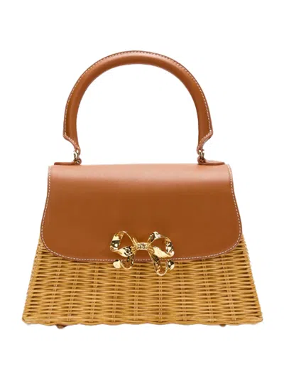 Self-portrait Rattan Bow Bag Brown
