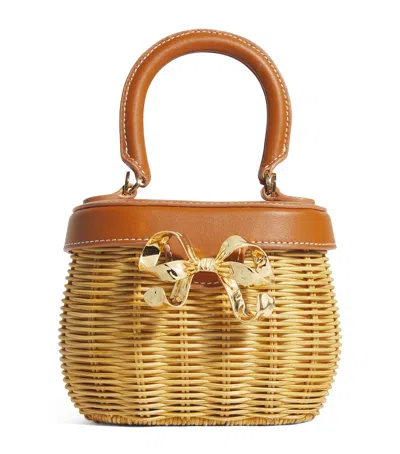 Self-portrait Rattan Bow Top-handle Basket Bag