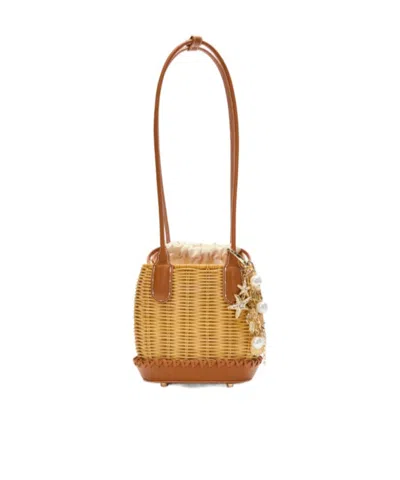 Self-portrait Rattan Charm Shoulder Bag In Brown