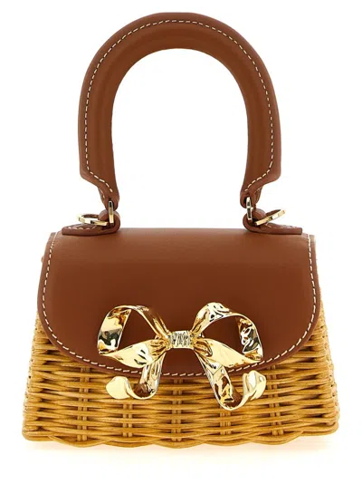 Self-portrait 'rattan Micro Bow' Handbag In Brown