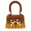 Self-portrait Rattan Micro Bow Handbag In Brown