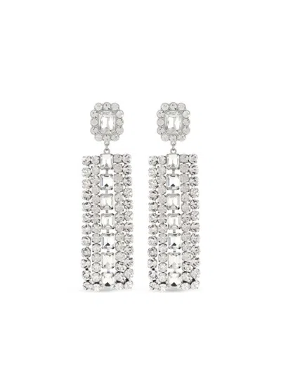 Self-portrait Rectangular Drop Earrings With Faceted Crystal Accents In Metallic
