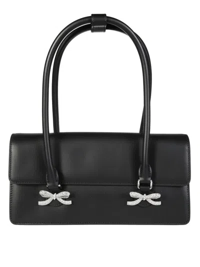 Self-portrait Rectangular Handbag With Silver Bow Embellishments In Black